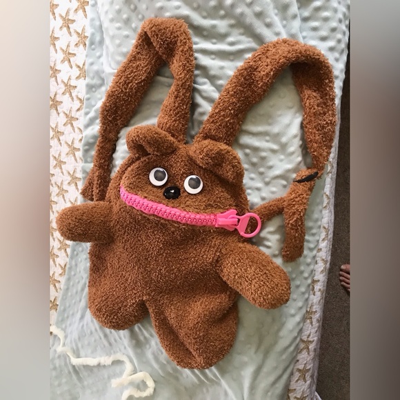 Handmade Knit Lined Fuzzy Bear Bunny Zipper Mouth Googly Eyes Backpack Bag OOAK - Picture 2 of 16